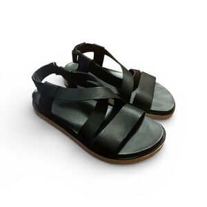 Sorel Roaming criss cross women’s sandals size 9 black leather jute wedge summer